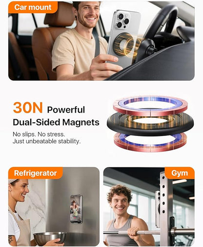 andobil [2026 3rd Gen] Magnetic Phone Grip for MagSafe [Sability Max] Stronger Two-Sided Magnet Cell Phone Ring Holder Compatible with MagSafe Accessories, iPhone 17 Pro Max Air 16 15 14 13 12, Black