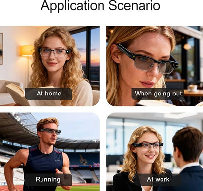 AI Smart Glasses with Camera, 8MP HD Video Recording, Real-Time Translation, Voice Assistant, camera glasses,ai glasses,Open-Ear Audio, Metal Frame, Auto Color-Changing Lenses for Travel & Vlogging