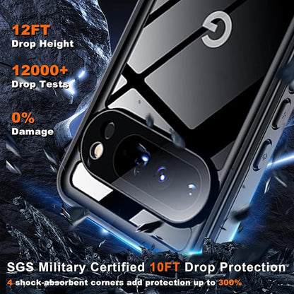 Hualele Pixel 9 Pro XL Case Waterproof Built-in Screen Protector and Lens Protector, IP68 Underwater Rugged Full Body Shockproof Anti-Scratched Durable Phone Case for Google Pixel 9 Pro XL Black/Clear