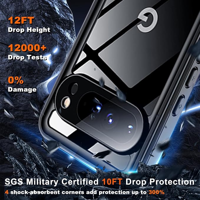 Hualele Pixel 9 Pro Waterproof Case Built-in Screen Protector and Lens Protector, IP68 Underwater Rugged Full Body Shockproof Anti-Scratched Durable Phone Case for Google Pixel 9 Pro Black/Clear