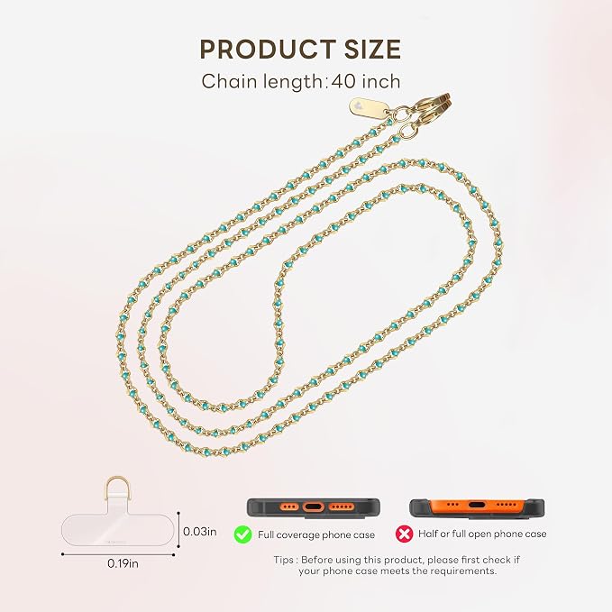 Phone Lanyard for Cellphone Case Crossbody Phone Strap Detachable Phone Charms Strap Anti Theft Necklace Holder for iPhone For Women (blue-gold)