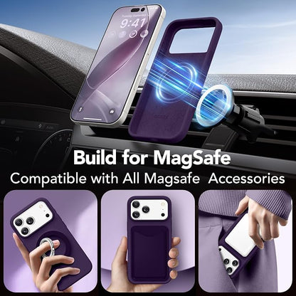 GONEZ Magnetic for iPhone 17 Pro Max Case, Compatible with MagSafe, [Screen Protector + Camera Lens Protector], Liquid Silicone Anti-Scratch Shockproof Protective Phone Case 6.9 inch, Deep Purple