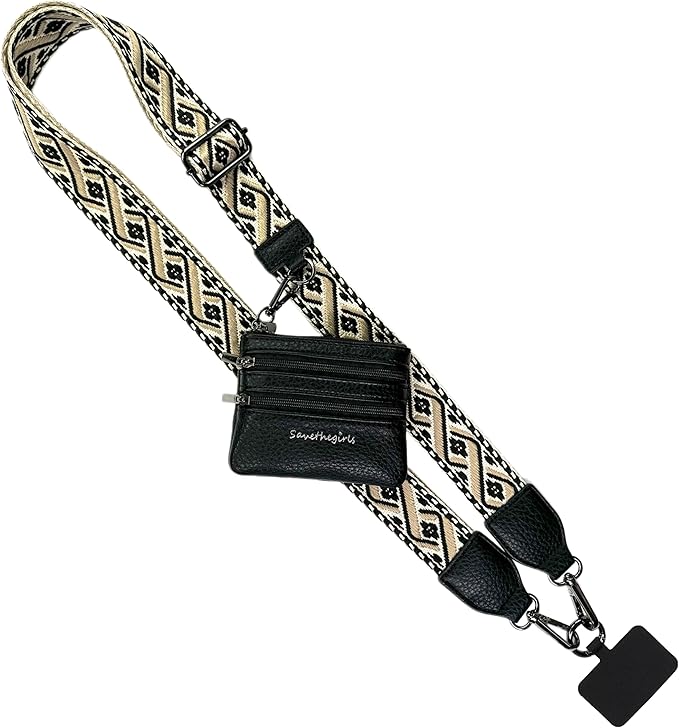 Save the Girls Original Clip and Go Phone Strap Pattern - Crossbody Phone Strap Chain with Zipper Wallet Pouch