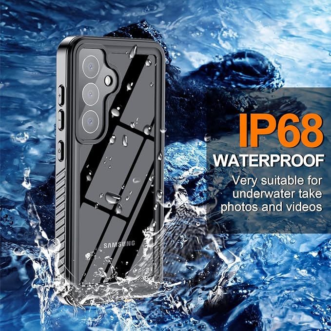 Hualele Galaxy S25 Case Waterproof, Built in Lens & Screen Protector Rugged Full Body Heavy Duty Protective Shockproof IP68 Underwater Case for Samsung Galaxy S25 Black/Clear
