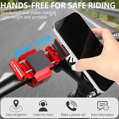 Bike Phone Holder, Motorcycle Phone Mount, Aluminum Alloy Bicycle Handlebar Cell Phone Stand, 360°Rotate Ebike Scooter Phone Clamp Clip, Suitable for 4.5-7.0" Smartphones (Red)
