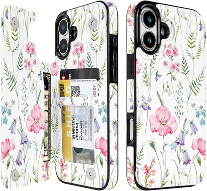 uCOLOR for iPhone 17 Wallet Case with Card Holder PU Leather RFID Blocking Design iPhone 17 flip case for Women Men Magnetic Clasp Kickstand Design 6.3 inch (Pink Flowers)
