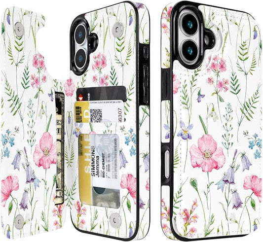 uCOLOR for iPhone 17 Wallet Case with Card Holder PU Leather RFID Blocking Design iPhone 17 flip case for Women Men Magnetic Clasp Kickstand Design 6.3 inch (Pink Flowers)