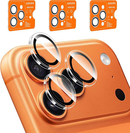 QHOHQ 3 Set Camera Lens Protector for iPhone 17 Pro Max/17 Pro/16 Pro Max/16 Pro/15 Pro Max/15 Pro, Individual Anti Shatter Lens Protector,[15FT Military Grade Protection],1-Second Auto-Install- Clear