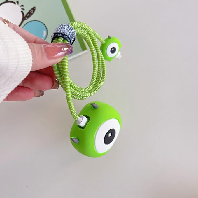 3D Cute Cartoon Charger Protector Case - Compatible for Apple 20W USB-C Power Adapter and Lightning Cable, No.10(4 in1)