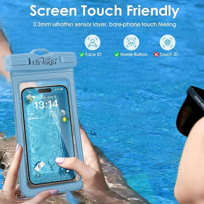 2 Pack IPX8 Waterproof Phone Pouch for iPhone 16/15/14/13 Pro Max Plus (7.2 Inch) - Swimming, Diving, Snorkeling, Snowproof - Touchscreen Friendly Underwater Photography Dry Bag (Blue&Blue)