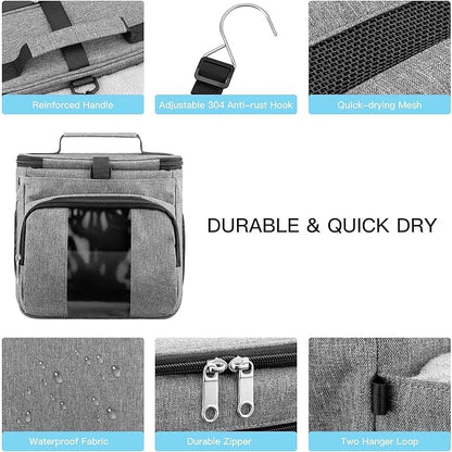 Bukere Portable Shower Caddy Tote Bag for College Dorm Travel, Separate Compartment, Large Capacity, Quick Dry Mesh Base, Hanging Toiletry Bath Bag for Student, Gym, Camp, Women Men