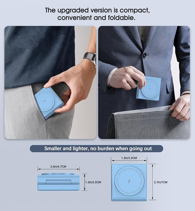 3 in 1 Wireless Charging Station for Apple Multple Devices - Foldable Magnetic Wireless Charger Dock -Travel 18W Charging Pad for iPhone 16 15 14 13 12 Pro/Pro Max/Plus/Watch & Airpods All Series Blue
