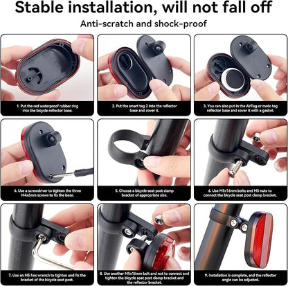 Upgraded Bike Mount for Samsung Smart Tag 2 & Moto Tag & for AirTag Holder Hidden - Waterproof Anti-Theft Bike Reflectors GPS Tracker Case with Screws & Tools, for Mountain Bikes/Scooter/E-Bicycle