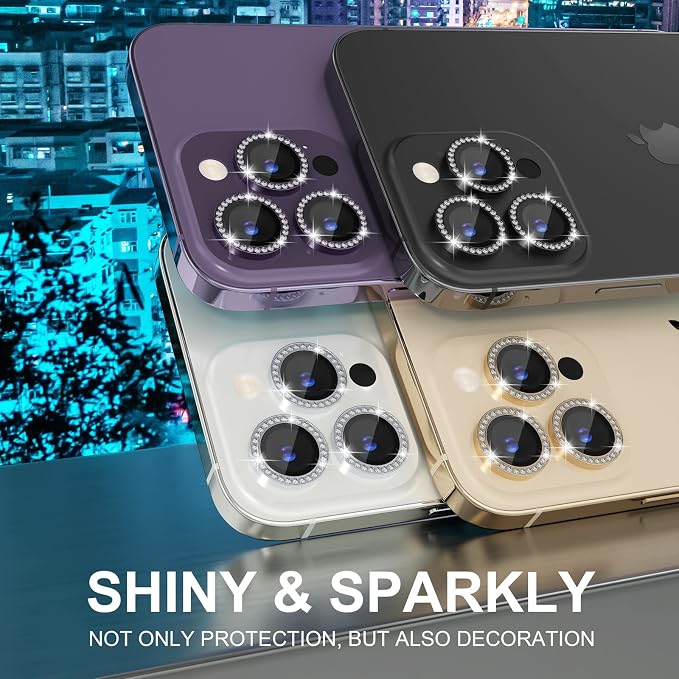 Choiche Compatible for iPhone 14 Pro/iPhone 14 Pro Max Camera Lens Protector Bling, 9H Tempered Glass Camera Cover Screen Protector Metal Ring Decoration Accessories (Diamond-Purple)