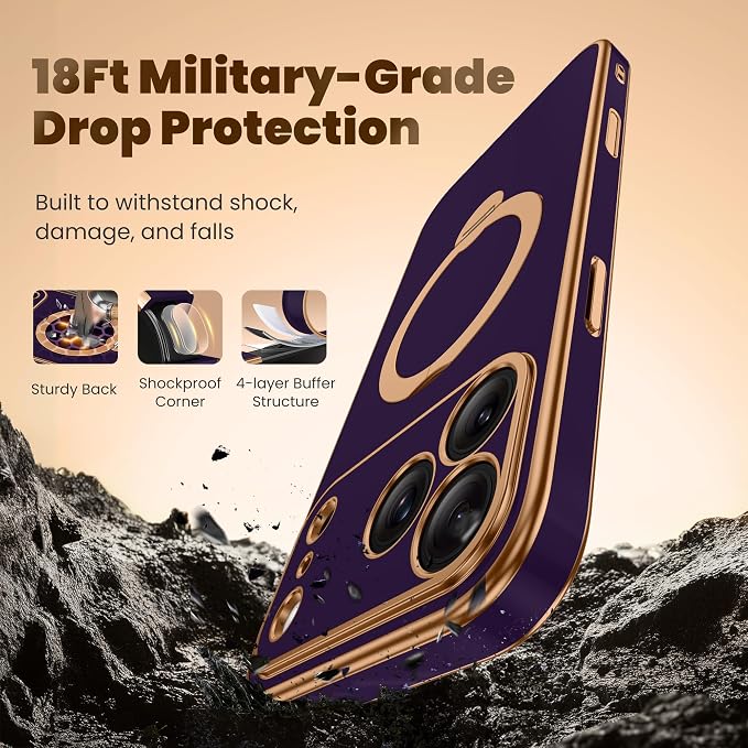 GolbinBox for iPhone 17 Pro Case with 360° Spin Magnetic Stand,[Compatible with Magsafe] [Military Protection][Built-in Ring Holder] Camera Control Phone Case for 17 Pro,Purple