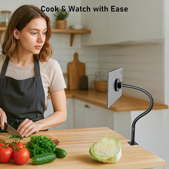Magnetic Gooseneck Tablet Holder, iPad Desk Clamp Mount for Bed & Desk, 360 Degree Adjustable Arm, Compatible with MagSafe,Fits 4.7"-13.5" Devices, Phones, iPad Pro/Air/Mini, Kindle Fire, Galaxy Tab