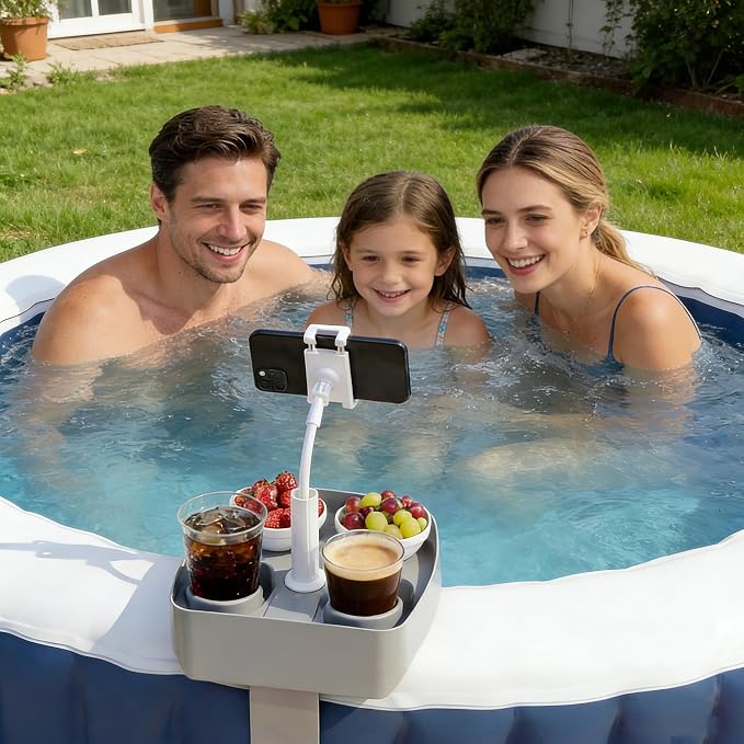 Hot Tub Table Tray with Adjustable Phone Holder, Bathtub Table Tray, Hot Tub Accessories for Inflatable Tub and Pool