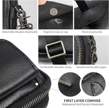 Augus Genuine Leather Small Crossbody Bag Cell Phone Messenger Purse Shoulder Waist Bag for Daily Use for Women and Men