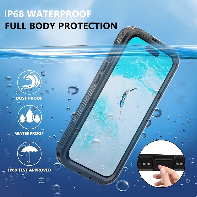 for iPhone 15 Plus 5G Waterproof Case,Compatible with Magsafe,Hybrid Rugged Shockproof Full Body Protective,with Lanyard,Clear Lens/Screen Protector Cover for iPhone 15 Plus 6.7 inch 2023,Black