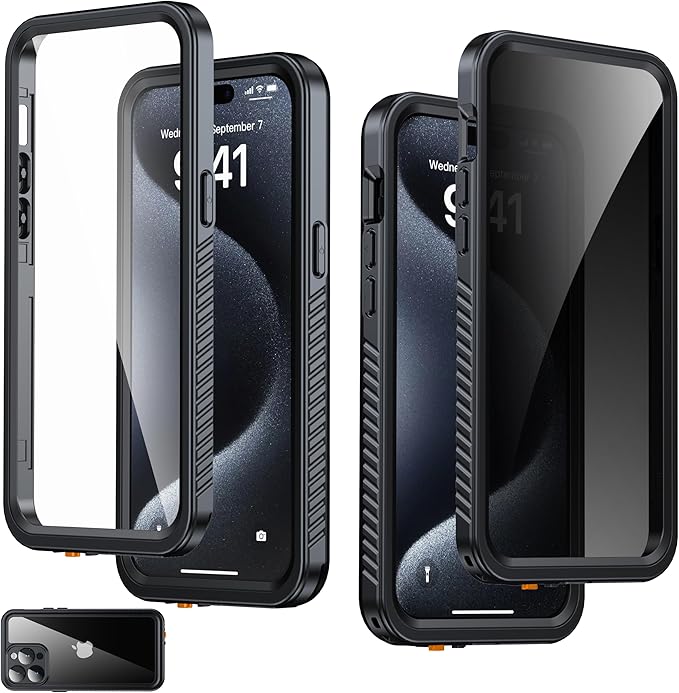 for iPhone 15 Pro Max Case Waterproof - Built-in Privacy Screen Protector & HD Screen Protector [IP68 Underwater] Shockproof Dustproof Full Body Protection iPhone 15 Pro Max Phone Case