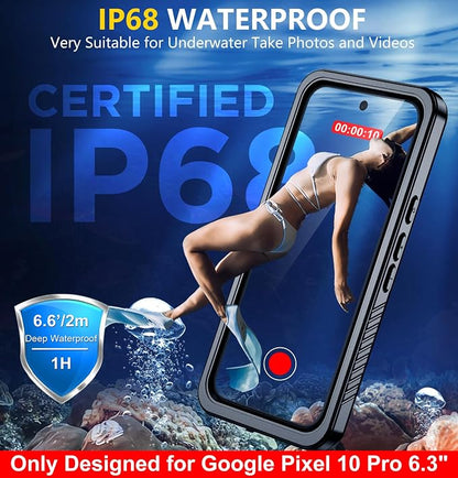 SPIDERCASE ONLY Designed for Google Pixel 10 Pro Case Waterproof, [12FT Military-Grade Drop Protection] IP68 Water Resistance [Anti-Peeping Screen Protector] Full Body Sealed Phone Case 6.3", Black