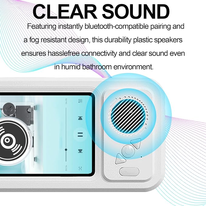 Wall Mount Shower Phone Holder Waterproof,Bathroom Accessories,Waterproof Phone Case,Shower Phones Holder With Speaker,360° Rotation,Suction Cup Bathroom Case Mount Shelf (White)