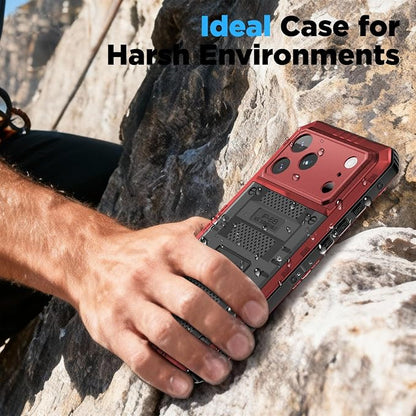 Beasyjoy for iPhone 17 Pro Case Waterproof, Heavy Duty Metal Full Body Protection, Built-in Screen Protector, Military Grade Shockproof Dustproof Rugged Cover for iPhone 17 Pro 6.3", Red