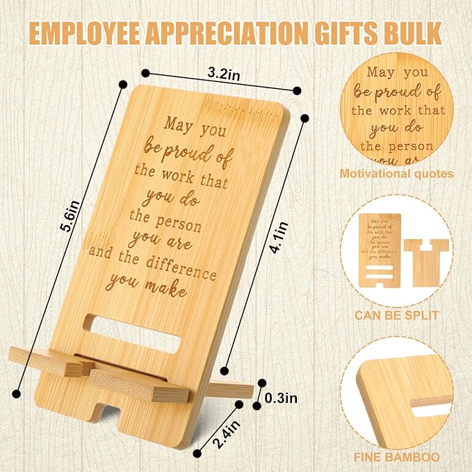 Ripeng 12 Pcs Employee Appreciation Gifts Bulk Bamboo Phone Stand for Desk Office Worker Thank You Gift for Administrative Team Coworkers Staff Graduation Nurse Teacher Week (Vivid Work Pride)