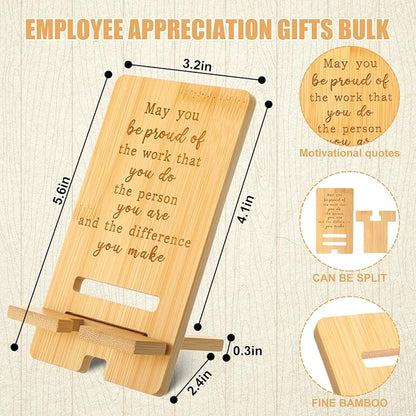 Ripeng 12 Pcs Employee Appreciation Gifts Bulk Bamboo Phone Stand for Desk Office Worker Thank You Gift for Administrative Team Coworkers Staff Graduation Nurse Teacher Week (Vivid Work Pride)