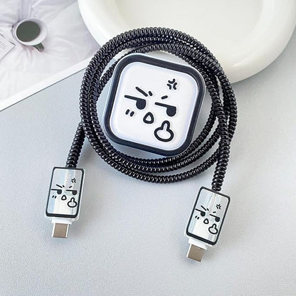Charger Protection Set, Compatible with Apple 40W Dynamic Power Adapter (with 60W Max), Fun & Adorable Flexible TPU Charger Case + Spiral Cable Line Protector, Wacky Meme Faces (5in1)
