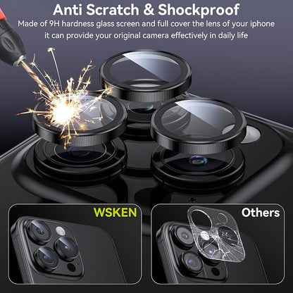 WSKEN for iPhone 15 Pro/iPhone 15 Pro Max Camera Lens Protector,[Keep Original Shooting] Shatterproof 9H Tempered Glass Camera Screen Protector Metal Ring Cover Film Accessories,Black Titanium