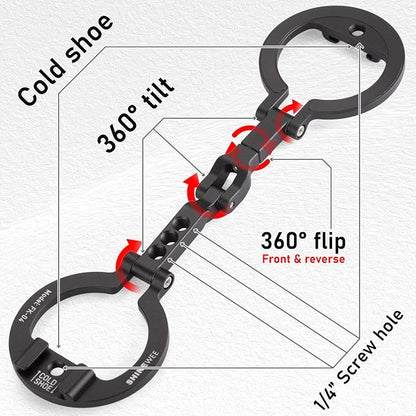 Dual Magnetic Ring Phone Mount - Foldable 360° Rotation CNC Aluminum Stand,1/4" Screw,Cold Shoe Interface, Hands-Free Holder for Live Streaming, Selfies & Multi-Device Use