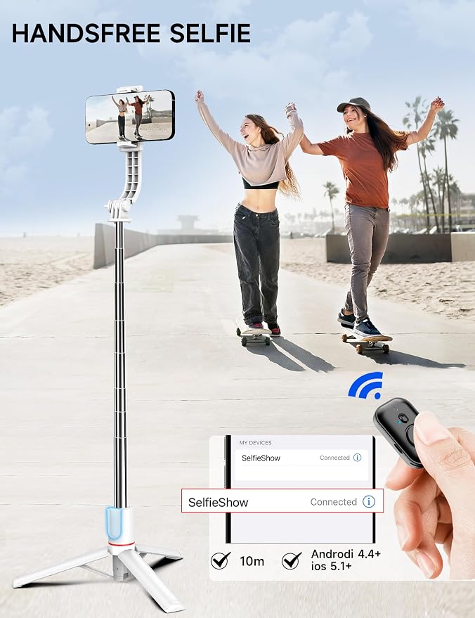Selfie Stick Tripod with 2 Light, 45" Selfie Sticks with Wireless Remote, Portable Phone Tripod Compatible with 4''-7'' iPhone/Android Samsung Smartphones Selfie Stick for Travel Video Record Vlog