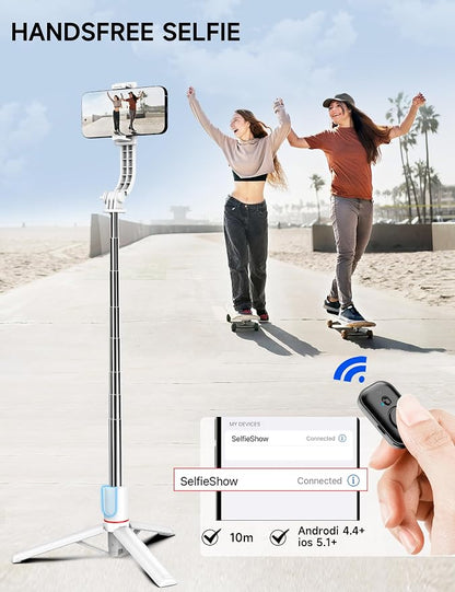 Selfie Stick Tripod with 2 Light, 45" Selfie Sticks with Wireless Remote, Portable Phone Tripod Compatible with 4''-7'' iPhone/Android Samsung Smartphones Selfie Stick for Travel Video Record Vlog