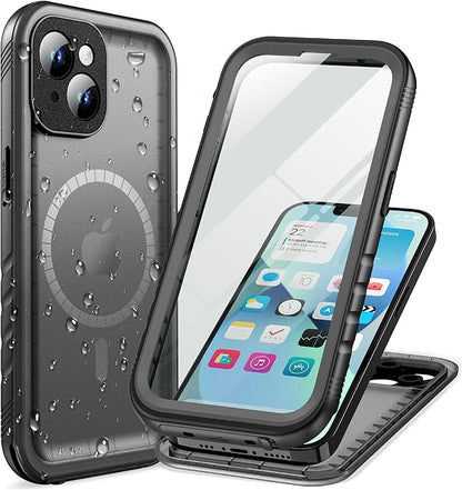 Cozycase for iPhone 13 Waterproof Shockproof Dustproof Case [Compatible with MagSafe] - Heavy Duty/360 Full Body/Military Grade/Rugged Hard Built in Screen/Camera Protector with Lanyard Black