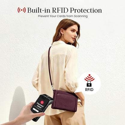 befen Genuine Leather Wristlet Wallet for Women Soft RFID Leather Clutch Purse with Built in Wallet Trendy Crossbody Bag