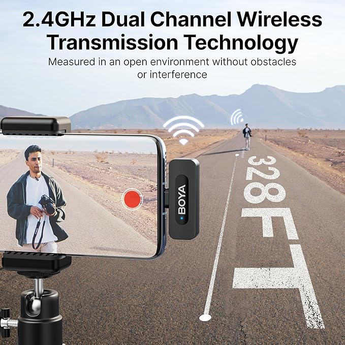 BOYA BY-V20 Wireless Microphones for iPhone 15/16 Series, Android/Laptop with USB-C Port, 328ft Range, 9H Battery Life, Noise Reduction Mini Mic Clip on Lapel Microphone Wireless for Video Recroding