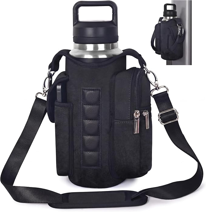 Magnetic Gym Tote Bag Holder for 18-40 oz Water Bottle,Neoprene Pouch with Phone Pocket,Men Women Workout Accessories