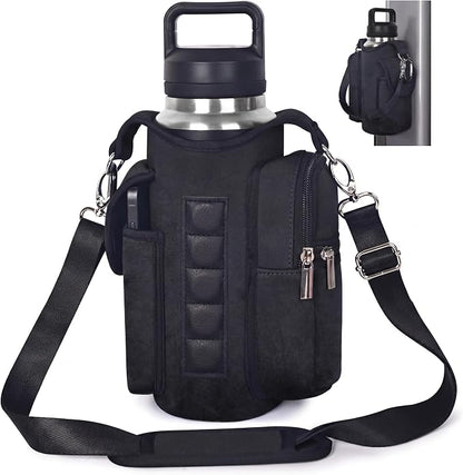 Magnetic Gym Tote Bag Holder for 18-40 oz Water Bottle,Neoprene Pouch with Phone Pocket,Men Women Workout Accessories