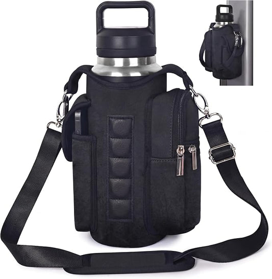 Magnetic Gym Tote Bag Holder for 18-40 oz Water Bottle,Neoprene Pouch with Phone Pocket,Men Women Workout Accessories