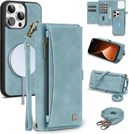 Wallet Case for iPhone 15 Pro with Card Holder/Crossbody Wallet/Strap| RFID Blocking | Magnetic | Kickstand | Detachable | PU Leather Phone Case for iPhone 15 Pro,6.1 in,Blue