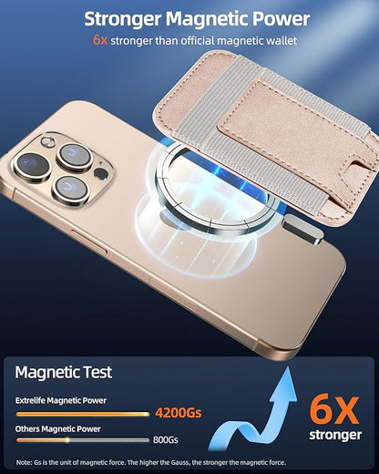 Upgraded for Magsafe Wallet, Strongest Magnetic Wallet for iPhone 17/16/15/14/13/12 Series, Magnetic Card Holder with 2 Card Slots, RFID Blocking, Vegan Leather, Fit 7 Cards, Desert Titanium Gold