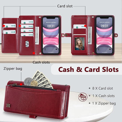 Wallet Case for iPhone 11 with Card Holder/Crossbody Wallet/Strap| RFID Blocking | Magnetic | Kickstand | Detachable | PU Leather Phone Case for iPhone 11,6.1 in,Wine Red