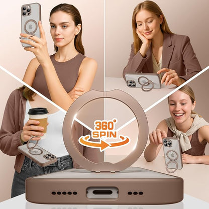 GolbinBox for iPhone 16 Pro Max Case with 360° Spin Magnetic Stand,[Compatible with Magsafe] [Military Protection][Built-in Ring Holder] Camera Control Phone Case for 16 Pro Max,Desert Titanium/Clear