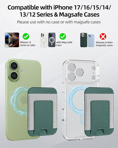 Upgraded for Magsafe Wallet, Strongest Magnetic Wallet, for iPhone Walle t Magsafe with 2 Card Slots, Magnetic Card Holder for iPhone 17/16/15/14/13/12 Series, Slim, Vegan Leather, Fit 7 Cards, Green