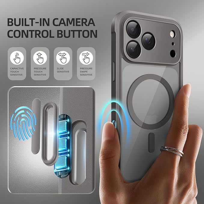 BERFY for iPhone 17 Pro Max Case, Compatible with MagSafe, Built-in Glass Screen Protector, Camera Protection, Shockproof Full Body Phone case 6.9", Clear Grey