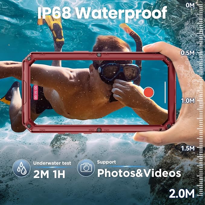 Mitywah Waterproof Case for iPhone 17, Rugged Metal Case with Built-in Screen Protector, Heavy Duty Full Body Shockproof Protective Cover 6.3 inch, Red