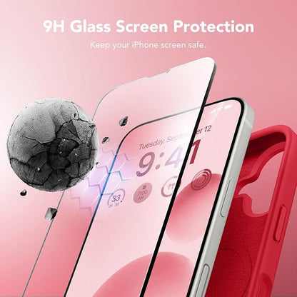GONEZ Magnetic for iPhone 16 Case, Compatible with MagSafe, [Screen Protector + Camera Lens Protector], Liquid Silicone Shockproof Protective Phone Case for iPhone 16 6.1", Red
