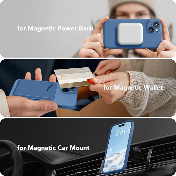 Magnetic for iPhone 14 Case, Compatible with MagSafe, [Full Camera Protection][Screen Protector] Silicone Shockproof Protective Phone Case for iPhone 14 6.1 inch, Lake Blue
