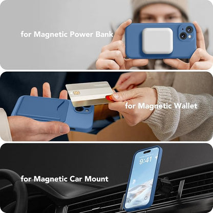 Magnetic for iPhone 14 Case, Compatible with MagSafe, [Full Camera Protection][Screen Protector] Silicone Shockproof Protective Phone Case for iPhone 14 6.1 inch, Lake Blue